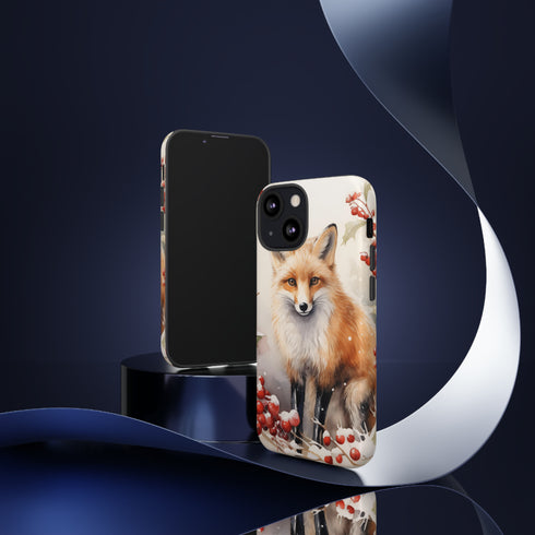 Christmas Fox in a Wreath of Red Berries - Impact Resistant Phone Case